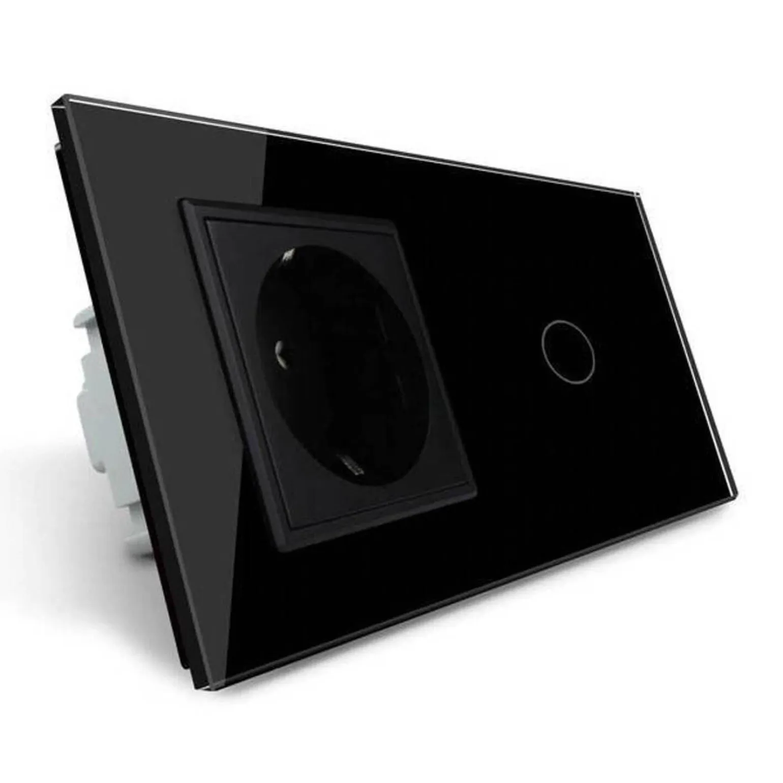 Gniazdo 230V 16A z włącznikiem dotykowym pojedynczym z ramką szklaną czarną (VL-C701EU-62) LIVOLO