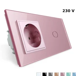 Gniazdo 230V 16A z włącznikiem dotykowym pojedynczym z ramką szklaną różową (VL-C701EU-67) LIVOLO