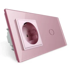 Gniazdo 230V 16A z włącznikiem dotykowym pojedynczym z ramką szklaną różową (VL-C701EU-67) LIVOLO