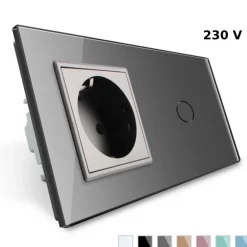 Gniazdo 230V 16A z włącznikiem dotykowym pojedynczym z ramką szklaną srebrną (VL-C701EU-64) LIVOLO