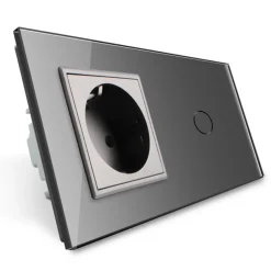 Gniazdo 230V 16A z włącznikiem dotykowym pojedynczym z ramką szklaną srebrną (VL-C701EU-64) LIVOLO