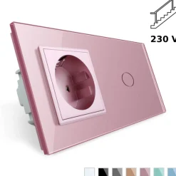 Gniazdo 230V 16A z włącznikiem krzyżowo-schodowym pojedynczym z ramką szklaną różową (VL-C701SEU-67) LIVOLO