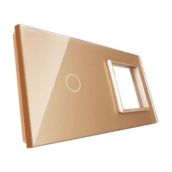 Gniazdo 230V 16A z włącznikiem krzyżowo-schodowym pojedynczym z ramką szklaną złotą (VL-C701SEU-63) LIVOLO