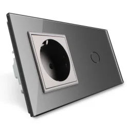 Gniazdo 230V 16A z włącznikiem krzyżowo-schodowym pojedynczym z ramką szklaną srebrną (VL-C701SEU-64) LIVOLO