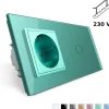 Gniazdo 230V 16A z włącznikiem krzyżowo-schodowym pojedynczym z ramką szklaną zieloną (VL-C701SEU-68) LIVOLO