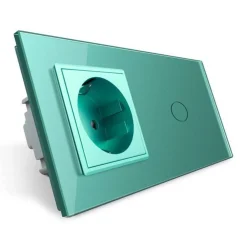 Gniazdo 230V 16A z włącznikiem krzyżowo-schodowym pojedynczym z ramką szklaną zieloną (VL-C701SEU-68) LIVOLO
