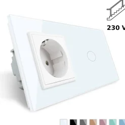 Gniazdo 230V 16A z włącznikiem krzyżowo-schodowym pojedynczym z ramką szklaną białą (VL-C701SEU-61) LIVOLO