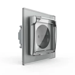 Gniazdo 230V 16A ze srebrnym panelem szklanym i nakładką bryzgoszczelną (VL-W01EUNW-64) LIVOLO