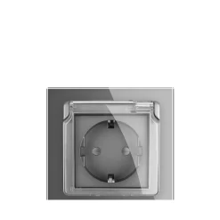 Gniazdo 230V 16A ze srebrnym panelem szklanym i nakładką bryzgoszczelną (VL-W01EUNW-64) LIVOLO