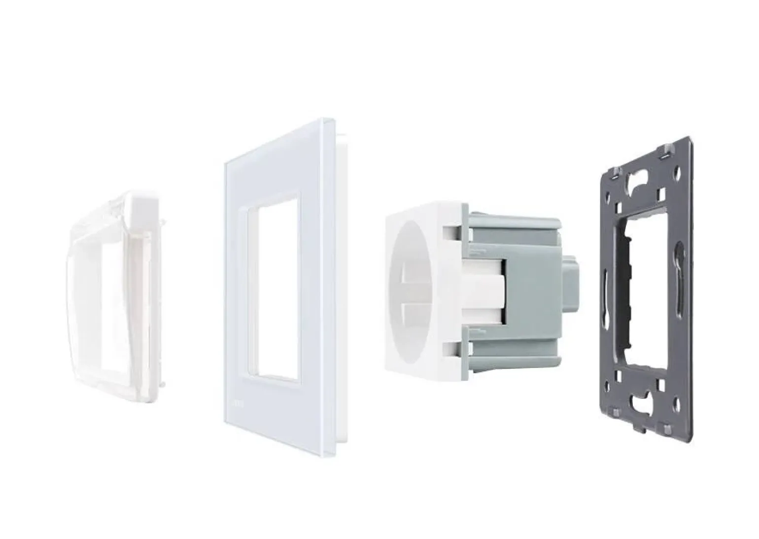 Gniazdo 230V 16A ze srebrnym panelem szklanym i nakładką bryzgoszczelną (VL-W01EUNW-64) LIVOLO