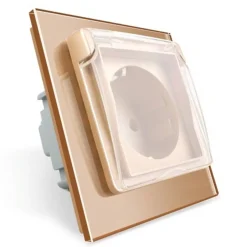 Gniazdo 230V 16A ze złotym panelem szklanym i nakładką bryzgoszczelną (VL-W01EUNW-63) LIVOLO