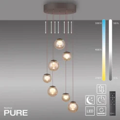 Kaskadowa lampa na pilota, z regulacją światła i wysokości BRĄZOWA (2587-97) - Paul Neuhaus