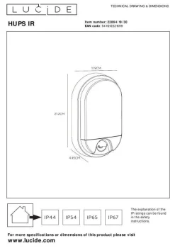 Kinkiet zewnętrzny HUPS - CZUJNIK RUCHU (22864/10/30) - Lucide