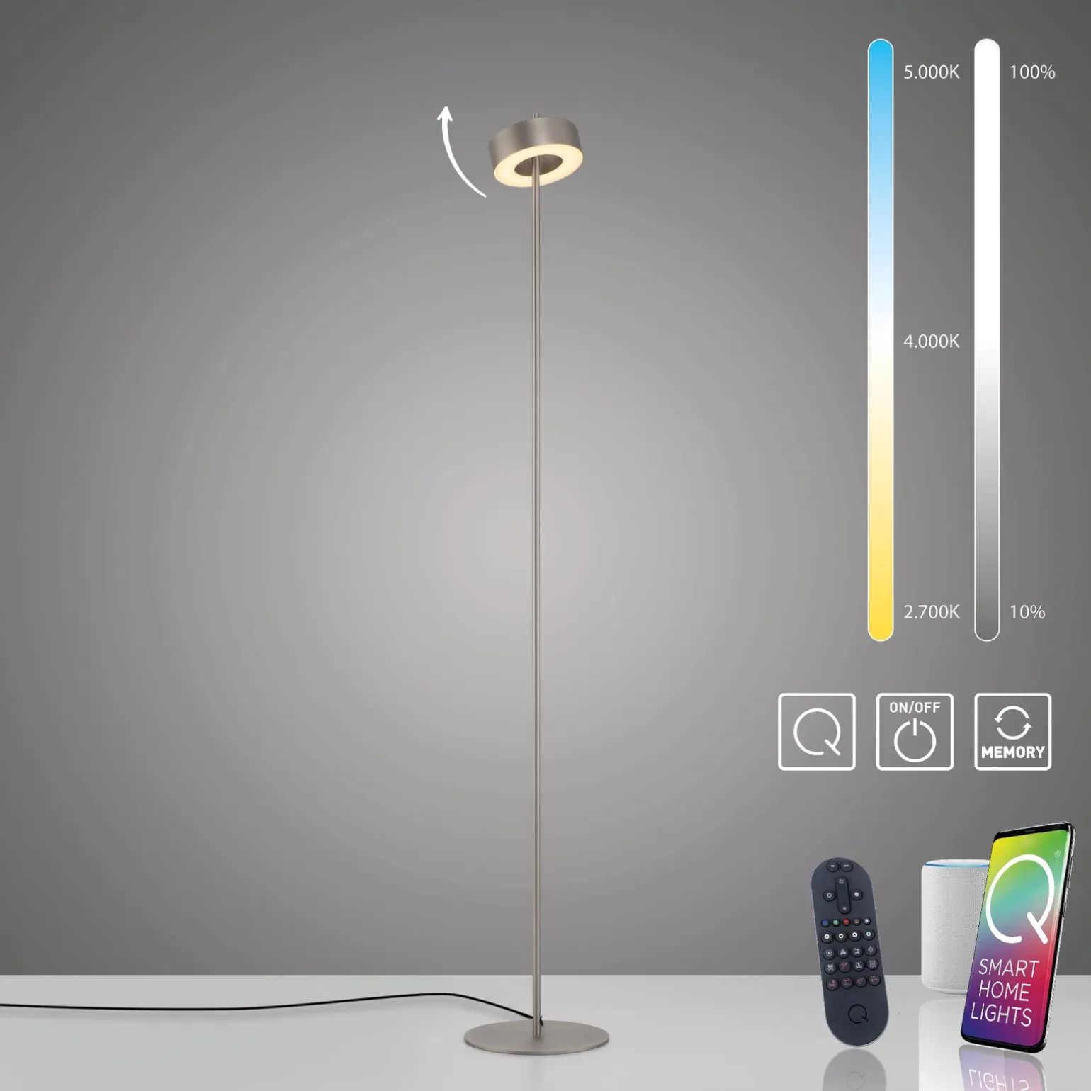 Lampa podłogowa ściemnialna, sterowana Smart ALUMINIUM (324-95) - Paul Neuhaus