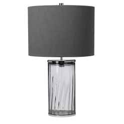 Lampa stołowa Reno - 1 źródło światła - Dymione szkło/ Polerowany nikiel (QN-RENO-SMOKE-PN) - Quintiesse