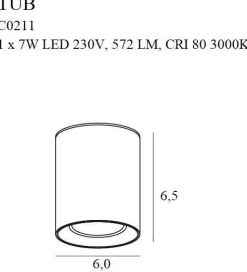 Lampa sufitowa TUB okrągła + pierścień ozdobny złoty (C0211) - Maxlight