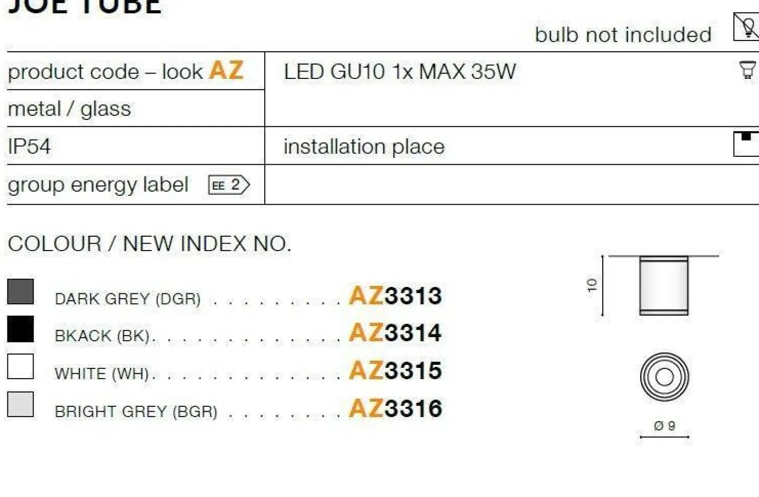 Lampa Sufitowa Zewnętrzna JOE TUBE Czarny (AZ3314) - AZzardo