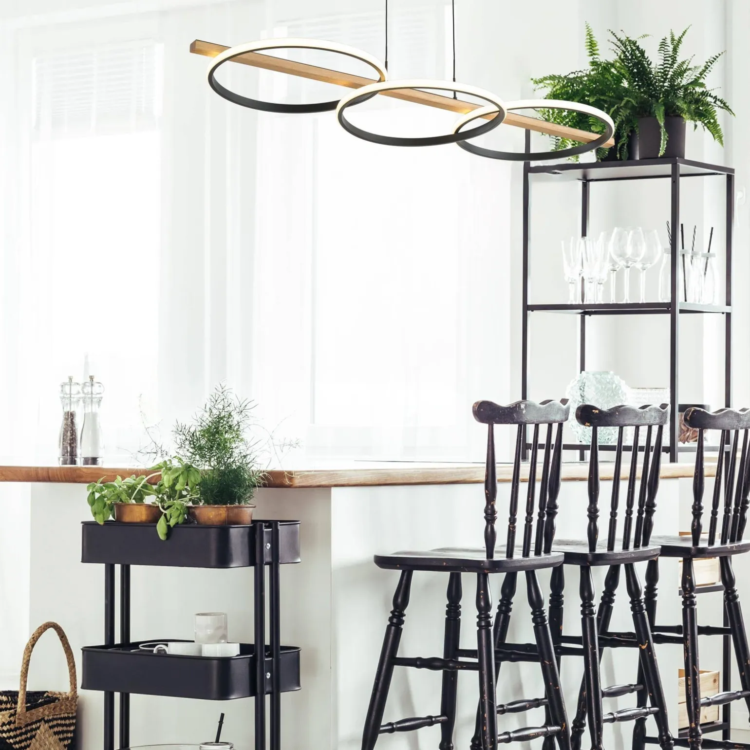 Lampa wisząca ALMERIA czarna-drewno (MD3913-3-3BWLT) - Zuma Line