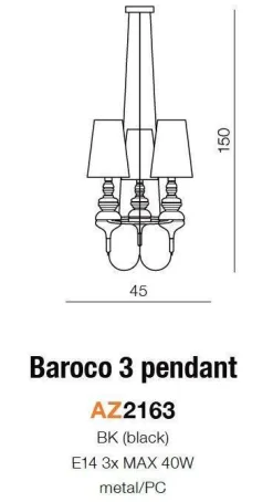 Lampa wisząca BAROCO 3 (AD-7121S-3BK - Azzardo) - żyrandol