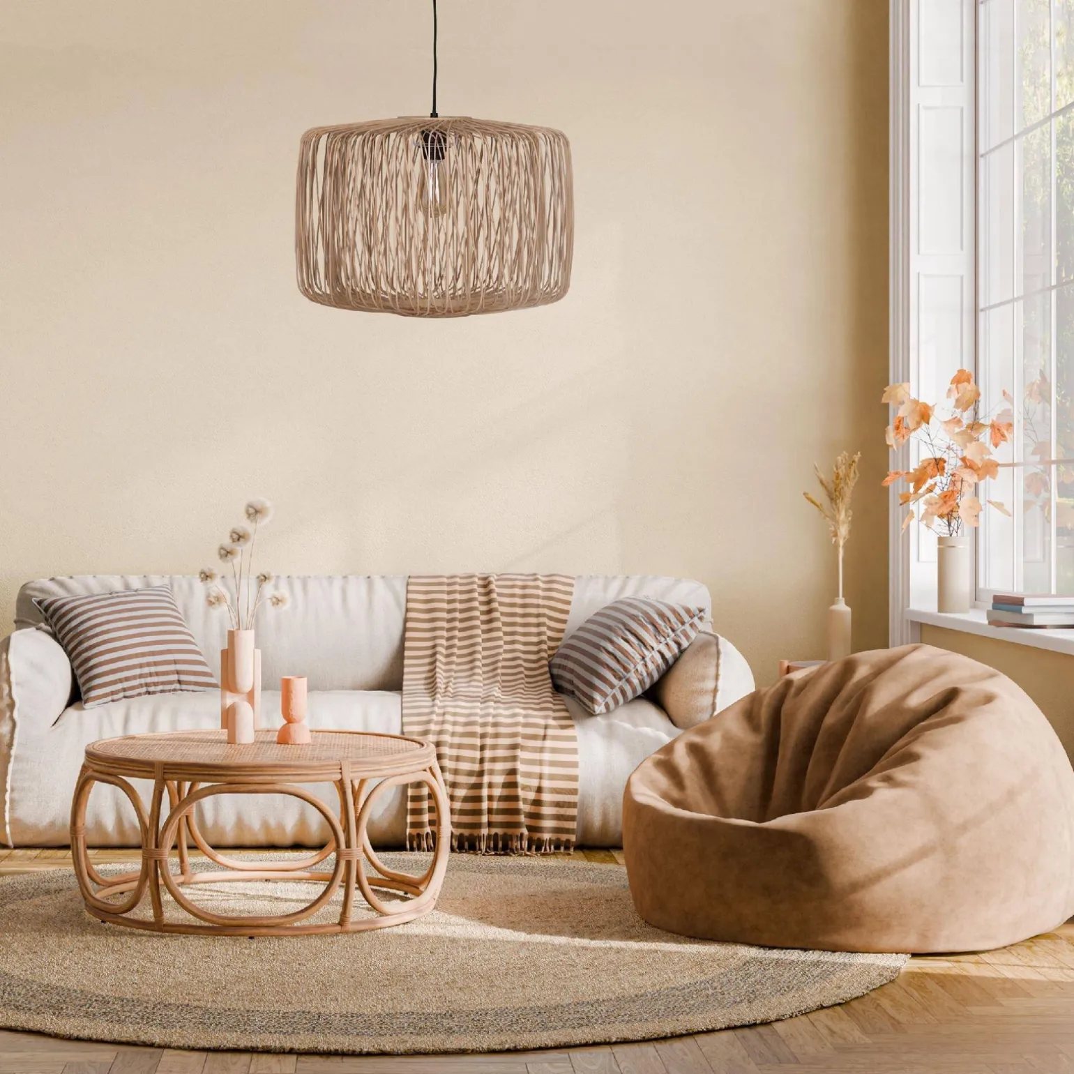 Lampa wisząca Boho bambusowa 46x46x134cm (55878-017) - DIJK