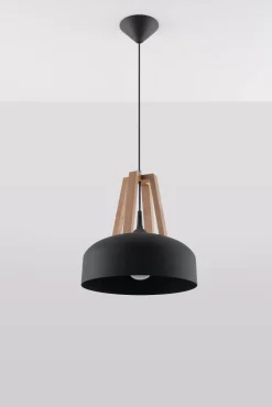 Lampa wisząca CASCO czarna/naturalne drewno (SL.0390) - Sollux