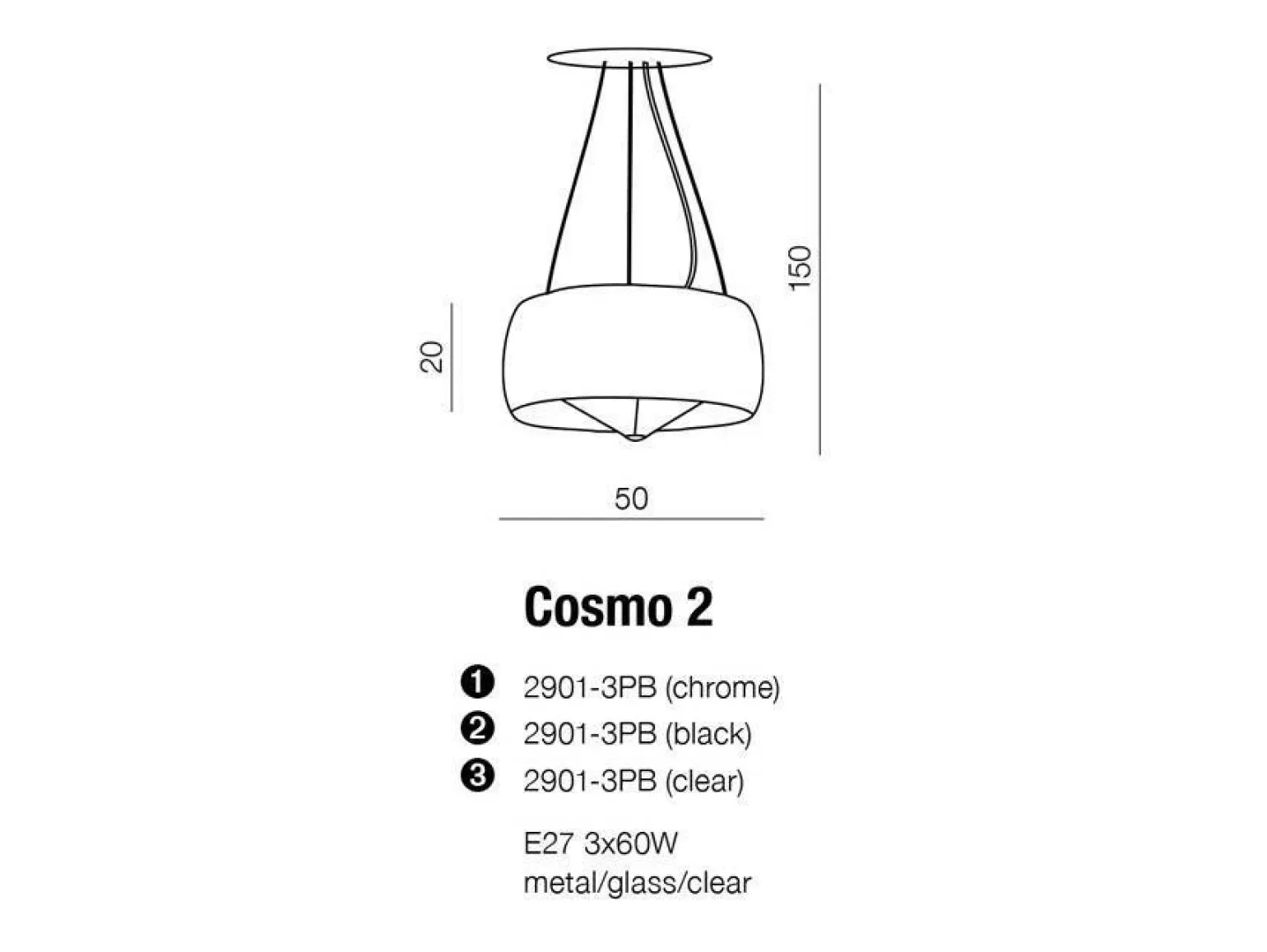 Lampa wisząca COSMO 2 kol. CHROM (AZ0844) Azzardo - żyrandol