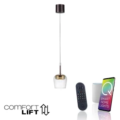 Lampa wisząca na pilota i aplikację, z płynną regulacją wysokości Q-KON ZŁOTY (2741-12) - Paul Neuhaus