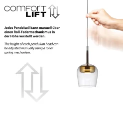 Lampa wisząca na pilota i aplikację, z płynną regulacją wysokości Q-KON ZŁOTY (2741-12) - Paul Neuhaus