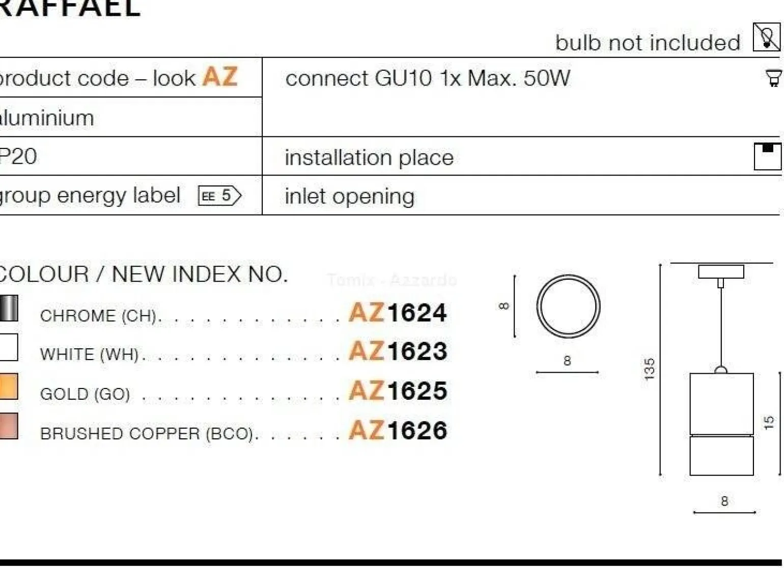Lampa wisząca RAFFAEL gold (AZ1625 | NC2055-GO) - AZZARDO - żyrandol