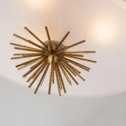 Lampa wisząca Staring - 3 źródła światła - Przecierane złoto (STARING-3P-DG-OPAL) - Elstead Lighting