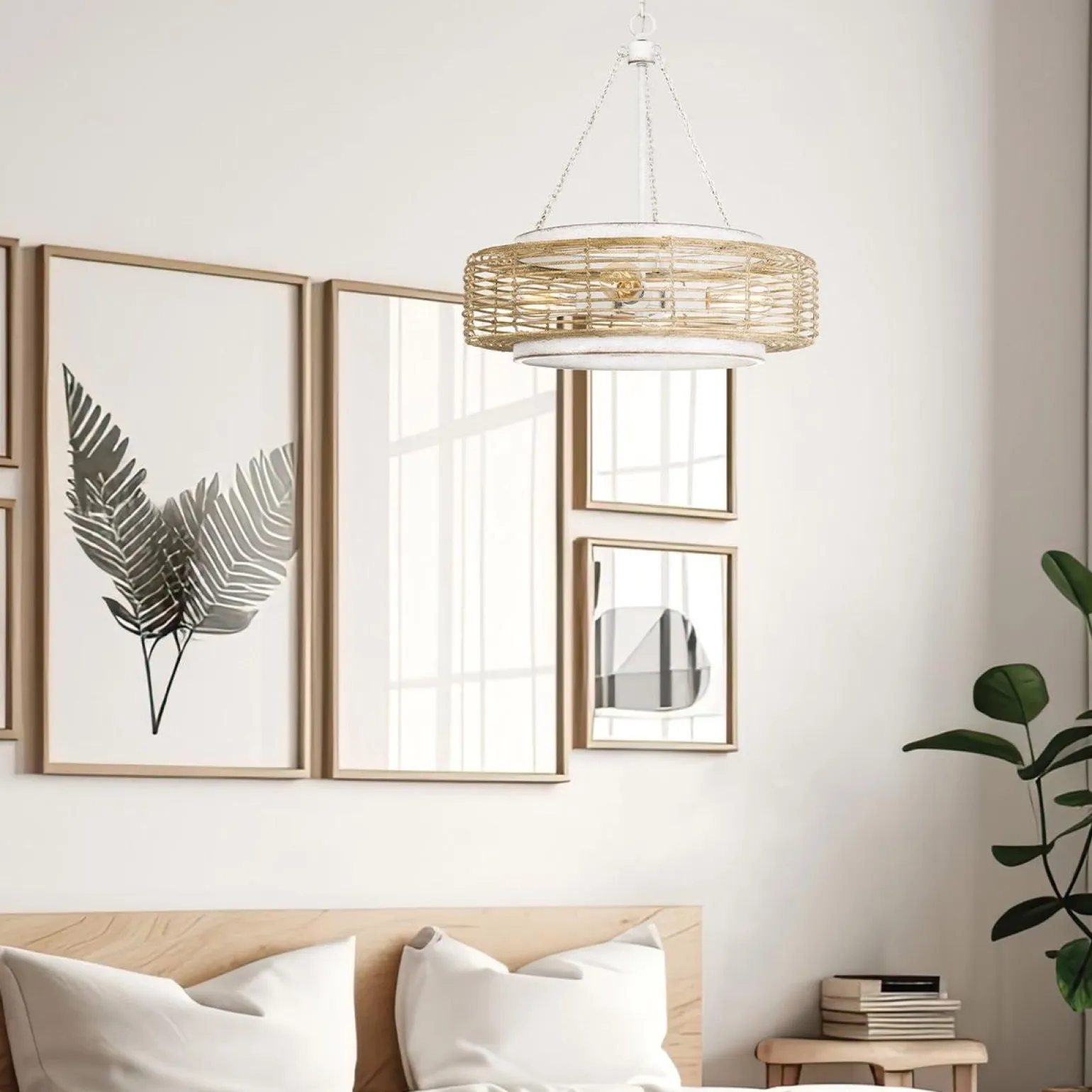 Lampa wisząca w stylu japandi Waylon Antyczna biel (QZ-WAYLON-4P-AWH) - Elstead Lighting