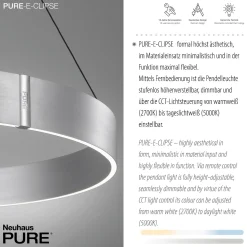 Lampa wisząca z płynną regulacją wysokości PURE E-CLIPSE ALUMINIUM (2561-95) - Paul Neuhaus