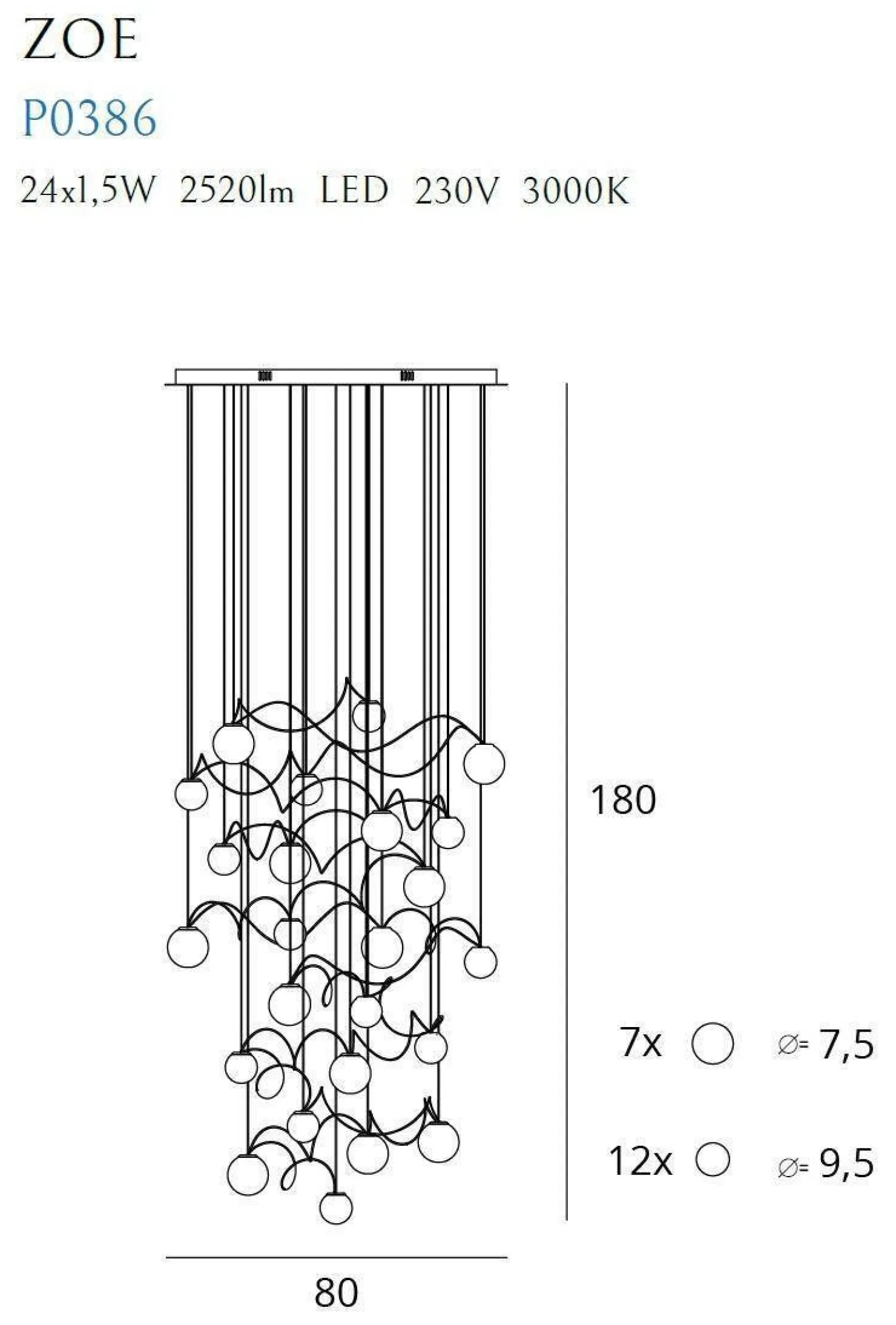 LAMPA WISZĄCA ZOE 24x1,5W CHROMOWA (P0386) - Maxlight