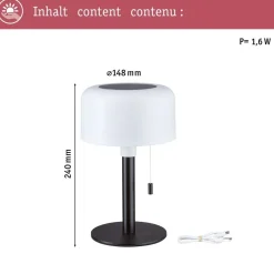 Lampka stołowa solarna BARTJA LED 3-STEP DIM USB-C 1.6W 160lm 2700K IP44 czarny / tworzywo sztuczne (PL94607) - PAULMANN