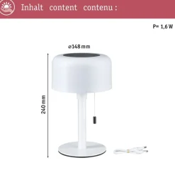 Lampka stołowa solarna BARTJA LED 3-STEP DIM USB-C 1.6W 160lm 2700K IP44 biały / tworzywo sztuczne (PL94606) - PAULMANN