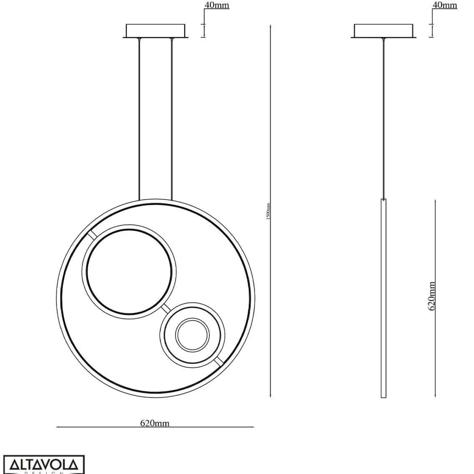 Ledowa lampa wisząca Seppia No.1 Altavola Design (LA115/X_62_1+2_3k_black_gold) - ALTAVOLA DESIGN