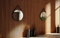 Lustro okrągłe ANDREA w ramie na skórzanym pasku - MCJ