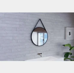 Lustro okrągłe ANDREA w ramie na skórzanym pasku - MCJ