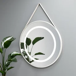 Lustro okrągłe STILO w ramie z oświetleniem LED na skórzanym pasku - MCJ