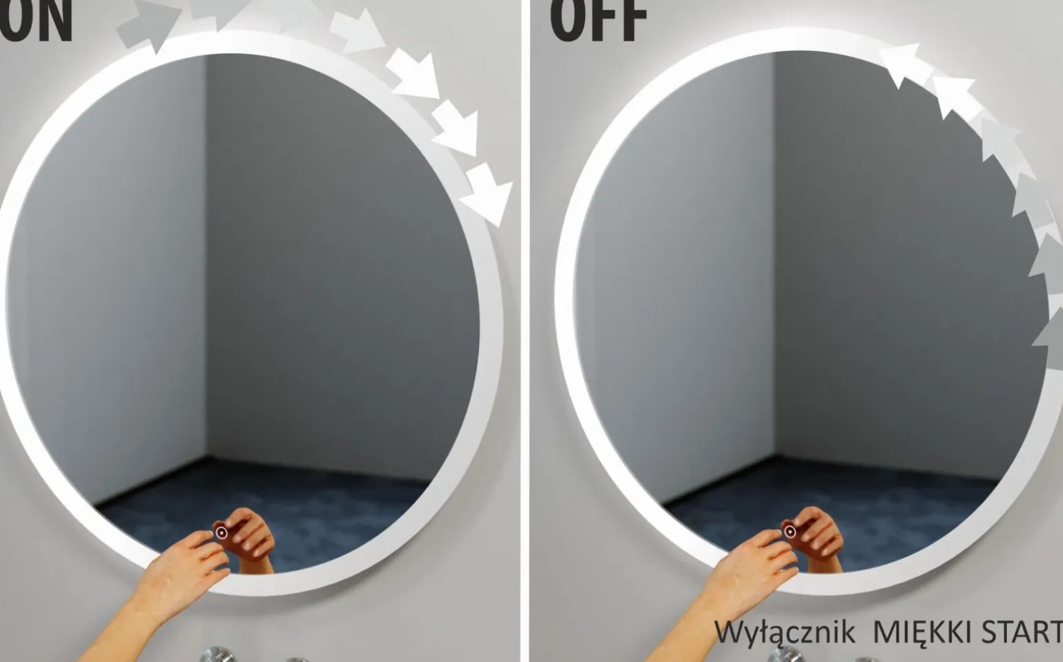 Lustro okrągłe STILO w ramie z oświetleniem LED na skórzanym pasku - MCJ