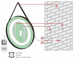 Lustro okrągłe STILO w ramie z oświetleniem LED na skórzanym pasku - MCJ