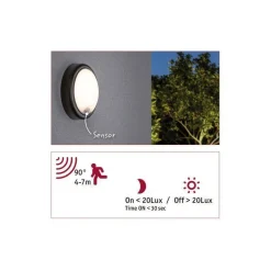 Oprawa elewacyjna IKOSEA LED 4.4W 350lm czujnik ruchu 3000K 230V antracyt / tworzywo sztuczne (PL94187) - PAULMANN