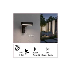 Oprawa elewacyjna ITO LED poziomy IP44 7W 3000K czujnik PIR+ zmierzchu 230V antracyt (PL94548) - PAULMANN
