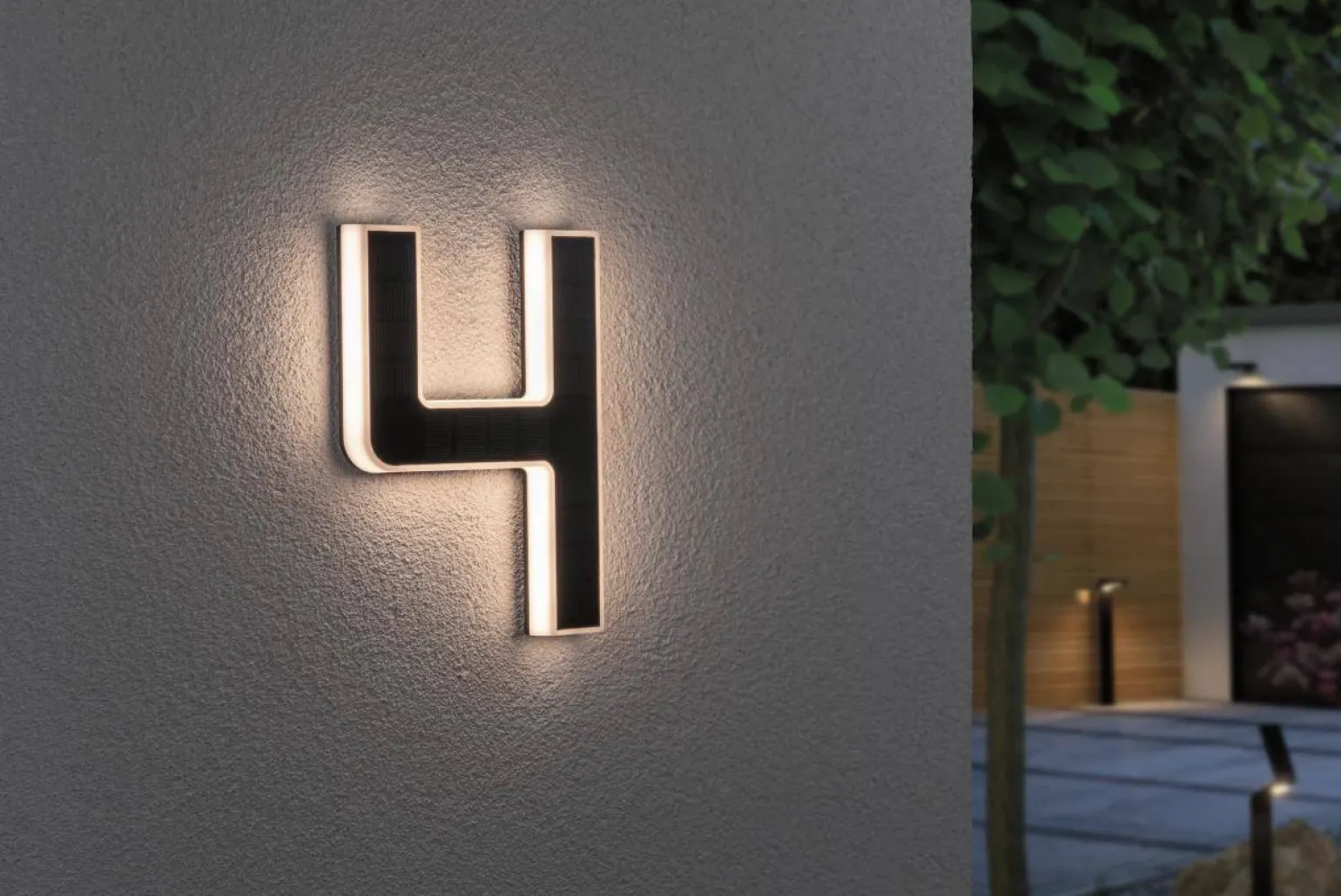 Outdoor Solar numer domu 4 3000K IP44 Wymienny akumulator (PL79845) - PAULMANN