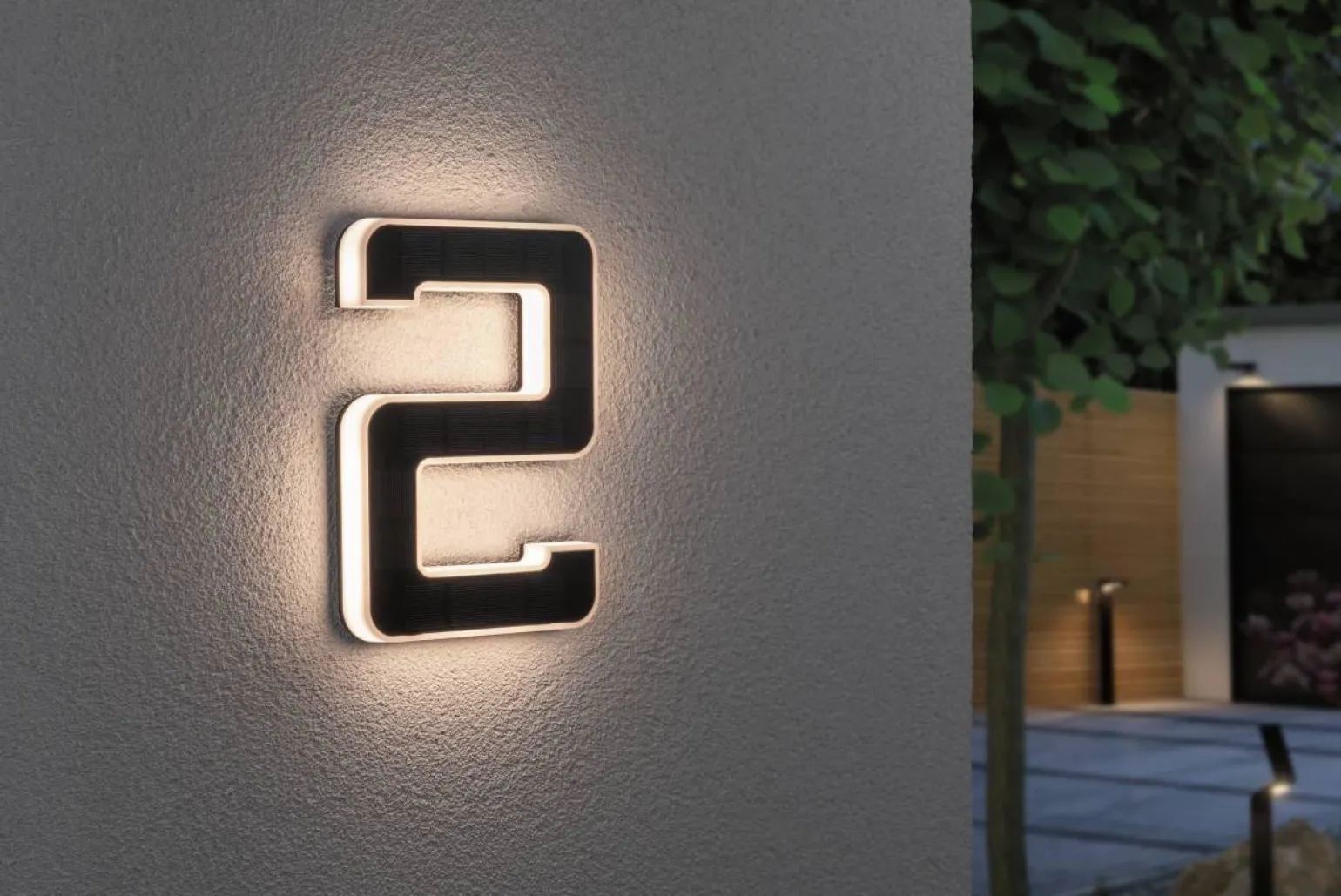 Outdoor Solar numer domu 2 3000K IP44 Wymienny akumulator (PL79843) - PAULMANN