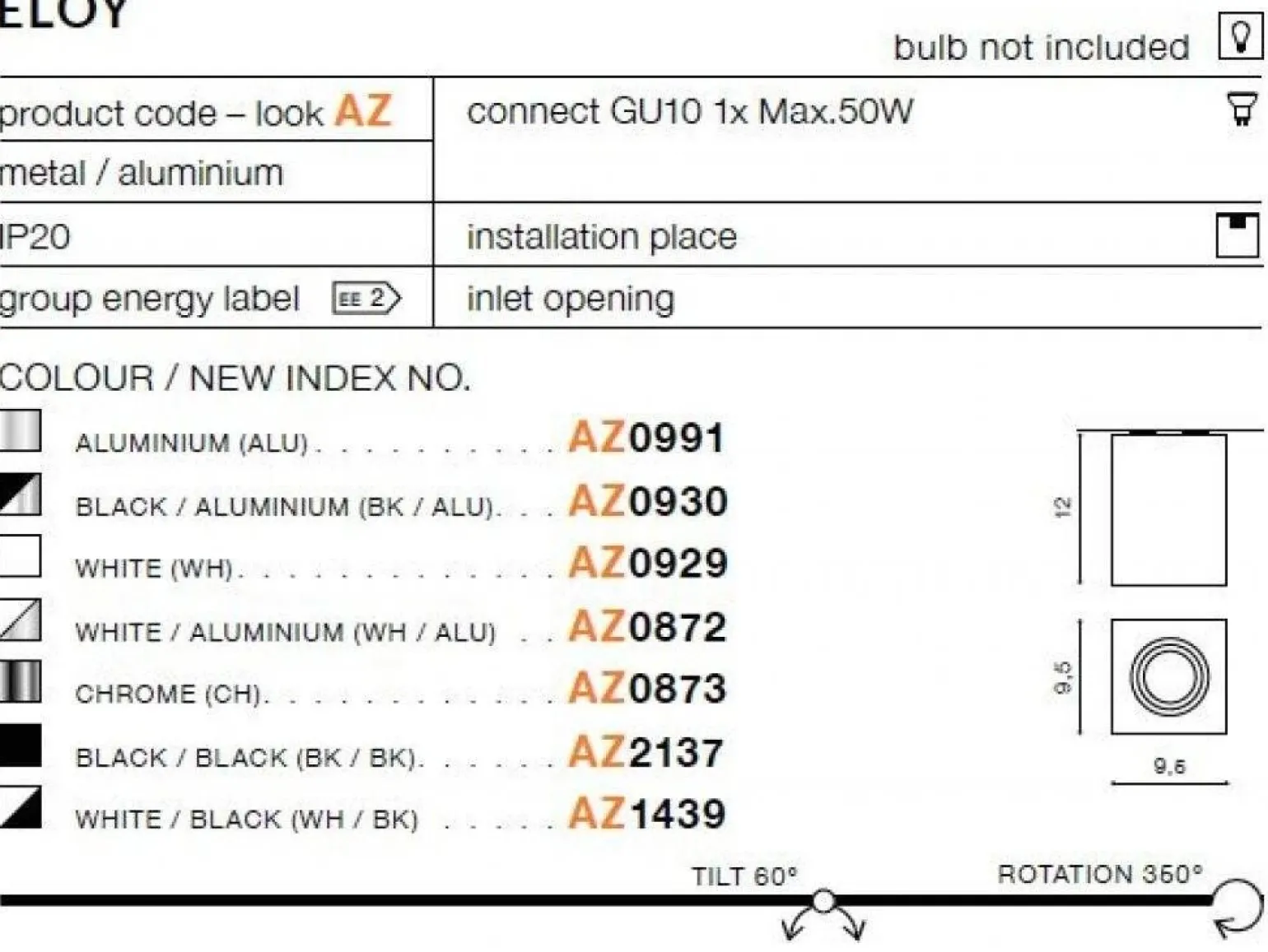 Plafon ELOY 1 black/aluminium (AZ0930 | GM4106-BK-ALU) - AZZARDO