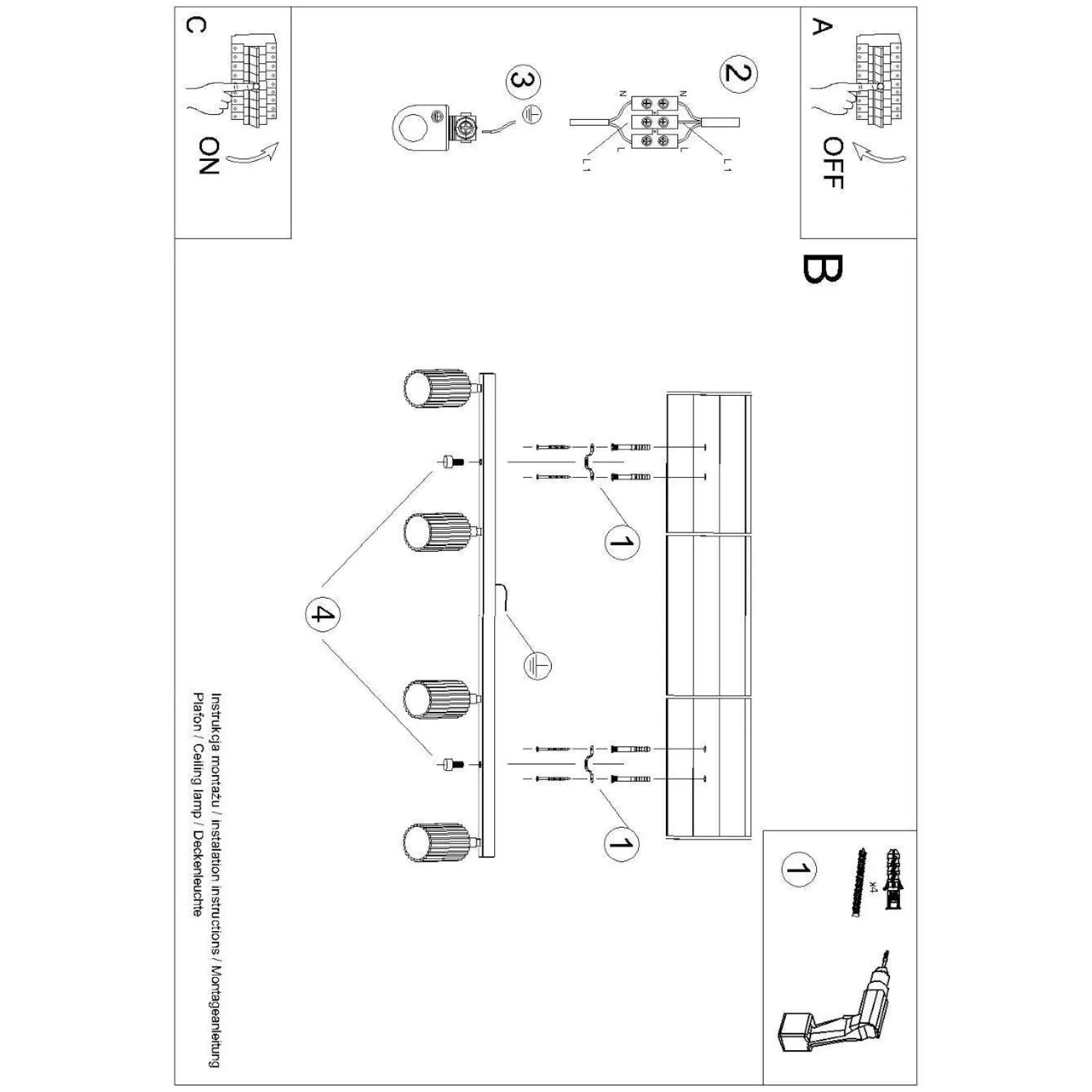 Plafon KARBON 4L biały (SL.1546) - Sollux Lighting
