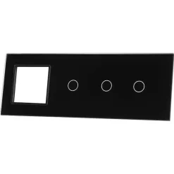 Poczwórny panel szklany czarny miejsce na gniazdo + trzy pojedyńcze miejsca na wkład (70111G-62) LIVOLO