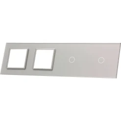 Poczwórny panel szklany srebrny podwójne miejsce na gniazdo + dwa pojedyńcze miejsca na wkład (7011GG-64) LIVOLO