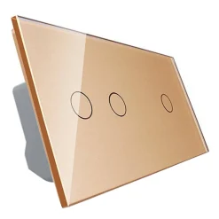 Podwójny dotykowy panel szklany w kolorze Złotym 2+1 (VL-C7012-63) LIVOLO